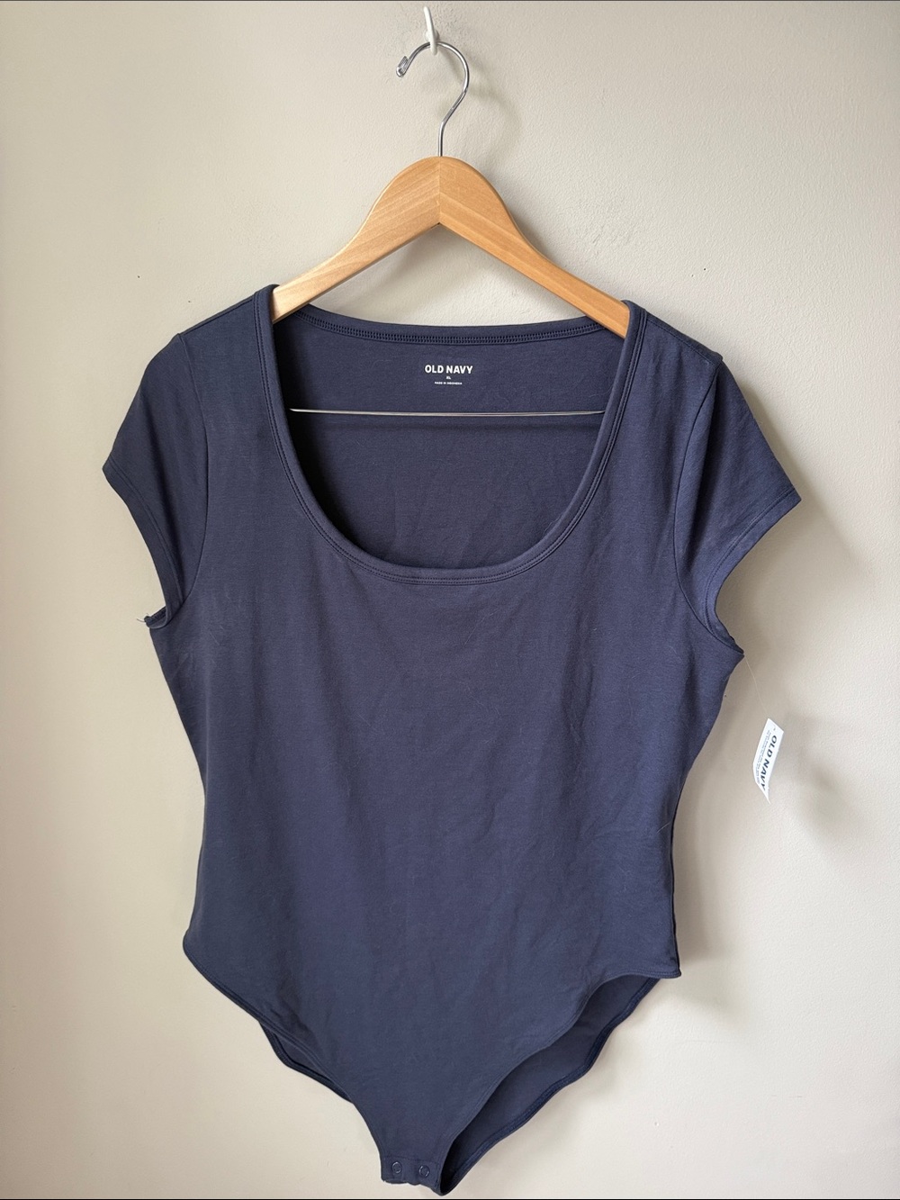 Old Navy Blue Scoop Neck Short Sleeve Bodysuit Stretch Knit Basic NWT